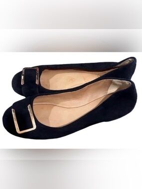 Coach Womens Unique Ballet Suede Flats Shoes Black Leather Slip On Buckle 5.5 B